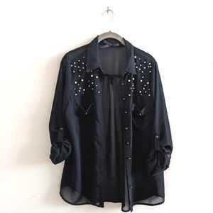 Vintage sheer blouse with pearls